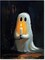 Spooky Ghost Oil Painting Wall Art – Dark Academia Halloween Poster, Ghost Holding Candle Canvas Print, 12x16 in Unframed